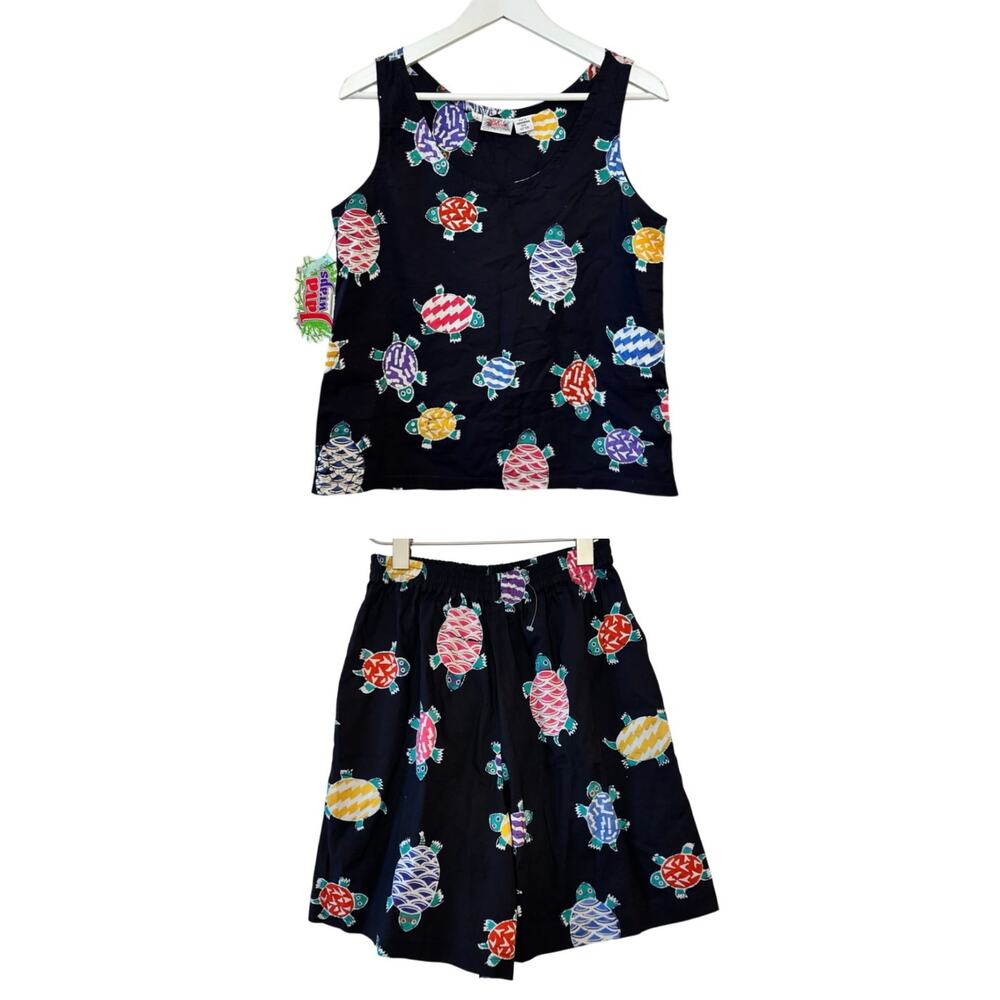 NWT Vintage Java Wraps Set Shorts Tank Top Turtle Print Cotton Matching Small